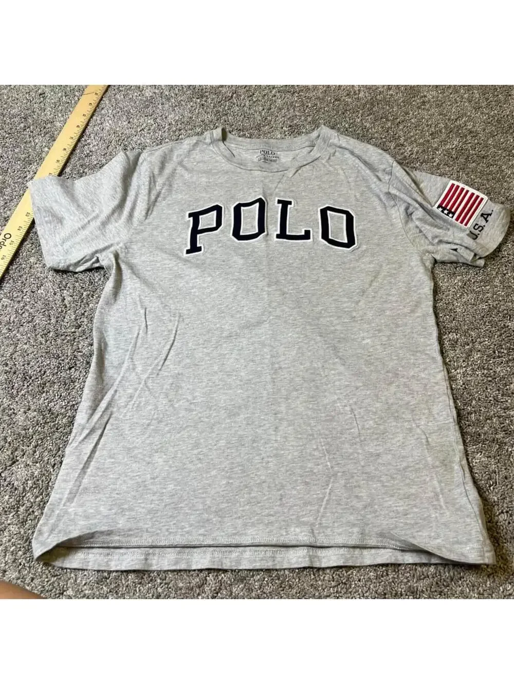 Polo Ralph Lauren Boy's Youth Gray POLO USA Flag T-Shirt size Large (14-16)
